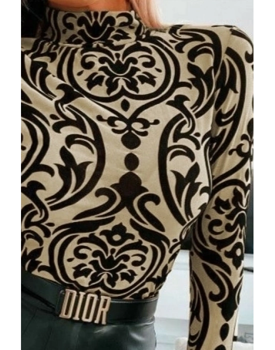 Kadın Uzun Kollu Balıkçı Yaka Desenli Sandy Bluz