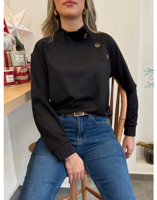 Kadın Uzun Kollu Balıkçı Yaka Düğme Detay şardonlu Dalgıç Bluz