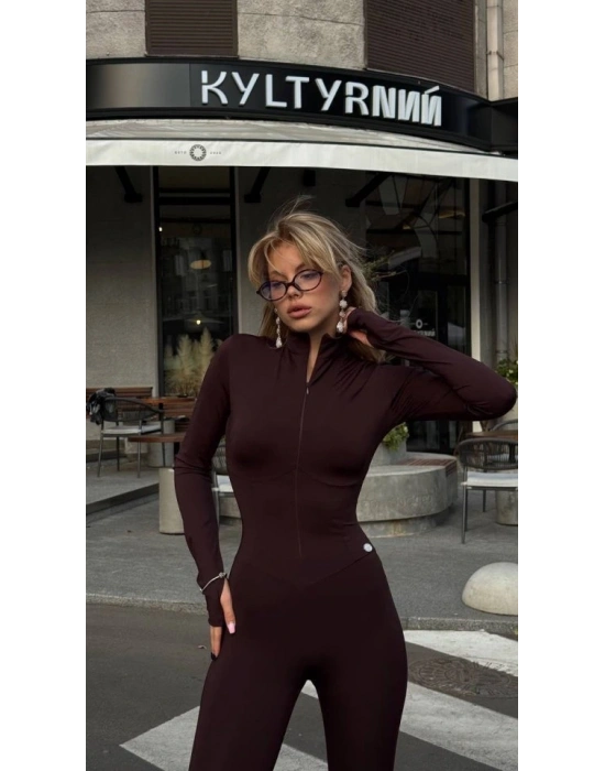 Kadın Uzun Kollu Balıkçı Yaka Fermuar Detay Ispanyol Paça Tulum