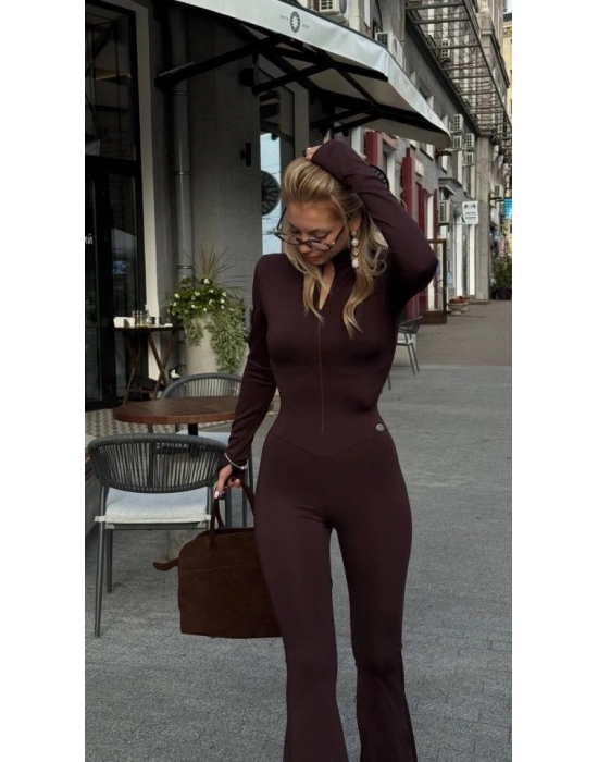 Kadın Uzun Kollu Balıkçı Yaka Fermuar Detay Ispanyol Paça Tulum