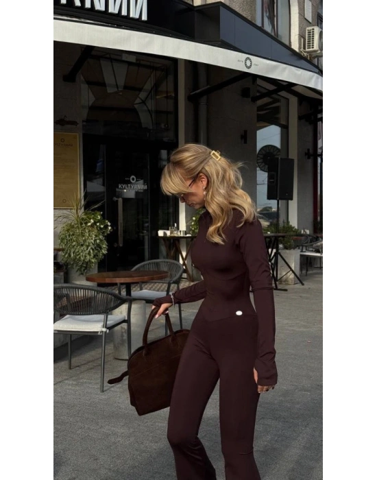 Kadın Uzun Kollu Balıkçı Yaka Fermuar Detay Ispanyol Paça Tulum