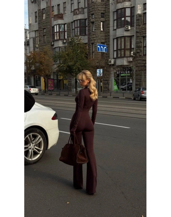 Kadın Uzun Kollu Balıkçı Yaka Fermuar Detay Ispanyol Paça Tulum