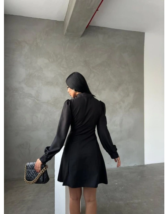 Kadın Uzun Kollu Balıkçı Yaka Göğüs Detay Diz üstü Elbise