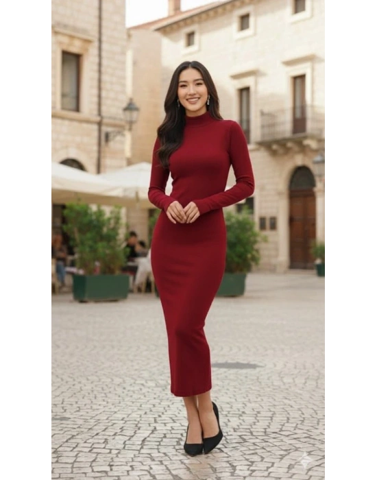 Kadın Uzun Kollu Balıkçı Yaka idi Boy Elbise