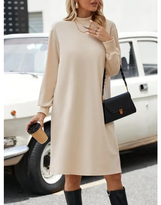 Kadın Uzun Kollu Balıkçı Yaka Kısa şardonlu Dalgıç Elbise