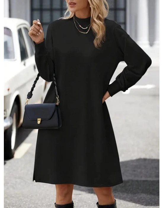 Kadın Uzun Kollu Balıkçı Yaka Kısa şardonlu Dalgıç Elbise