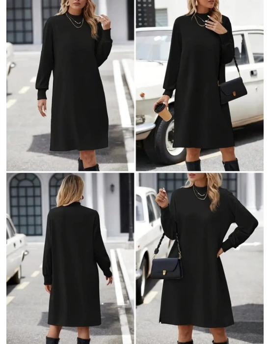 Kadın Uzun Kollu Balıkçı Yaka Kısa şardonlu Dalgıç Elbise