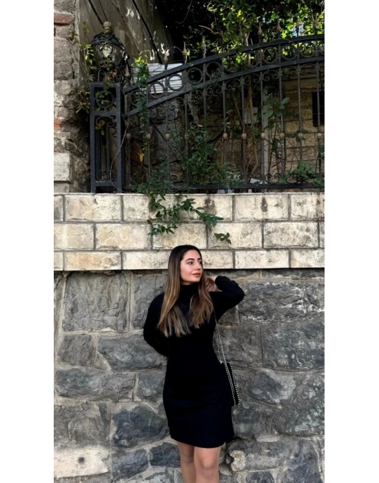 Kadın Uzun Kollu Balıkçı Yaka Kısa şardonlu Kaşkorse Elbise