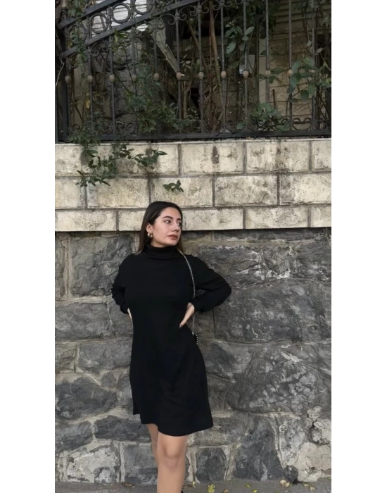 Kadın Uzun Kollu Balıkçı Yaka Kısa şardonlu Kaşkorse Elbise