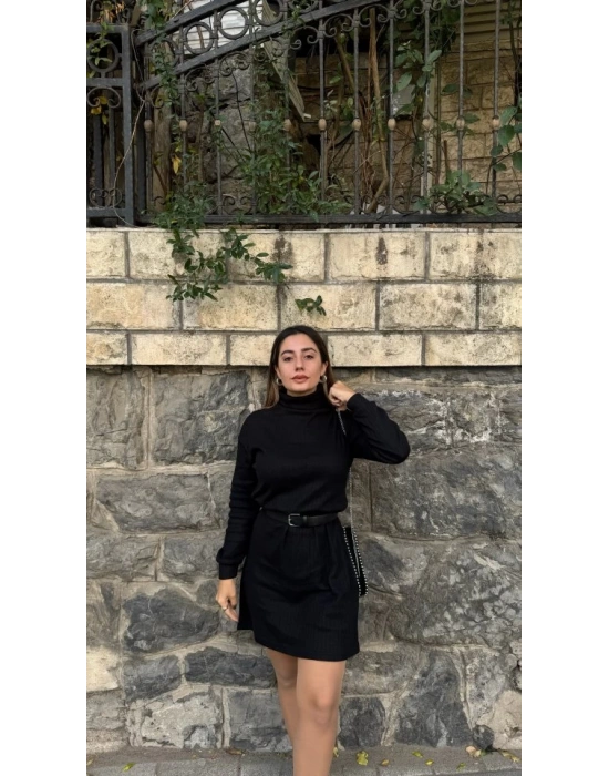 Kadın Uzun Kollu Balıkçı Yaka Kısa şardonlu Kaşkorse Elbise