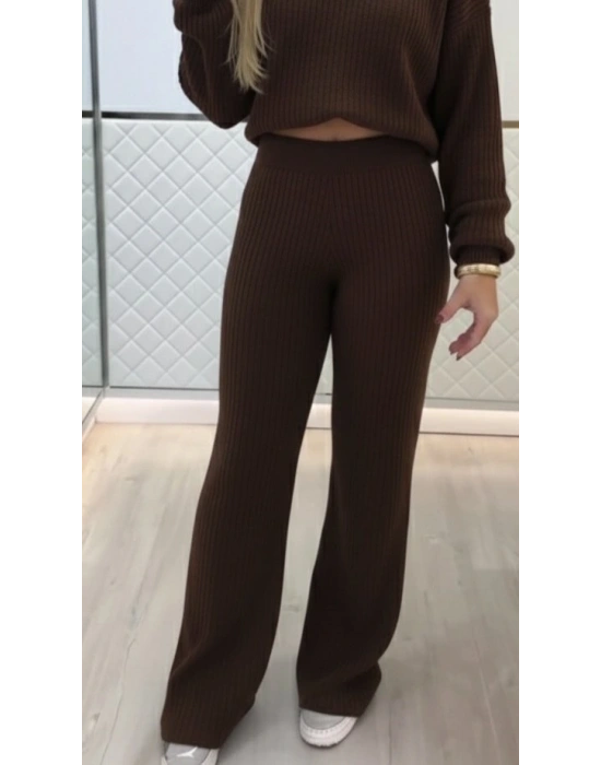 Kadın Uzun Kollu Balıkçı Yaka Kısa Triko Bluz Ve Pantolon Ikili Takım