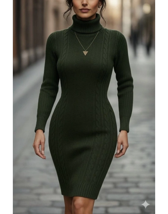 Kadın Uzun Kollu Balıkçı Yaka Kısa Triko Elbise