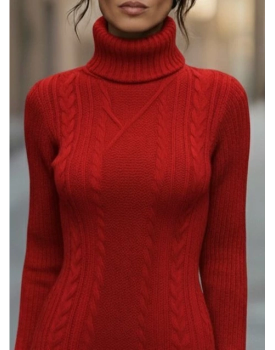 Kadın Uzun Kollu Balıkçı Yaka Kısa Triko Elbise