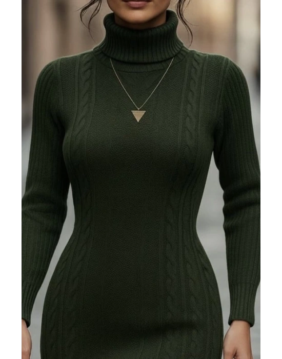 Kadın Uzun Kollu Balıkçı Yaka Kısa Triko Elbise