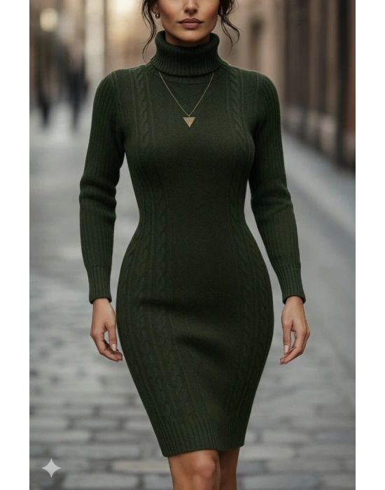 Kadın Uzun Kollu Balıkçı Yaka Kısa Triko Elbise