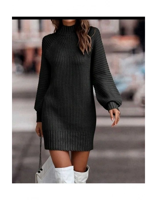 Kadın Uzun Kollu Balıkçı Yaka Mini Triko Elbise