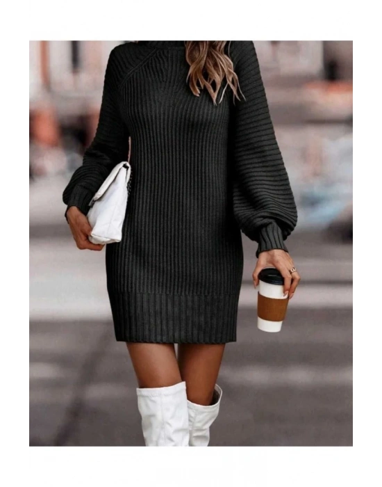 Kadın Uzun Kollu Balıkçı Yaka Mini Triko Elbise