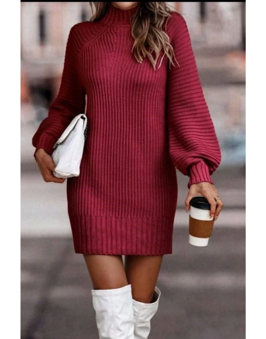 Kadın Uzun Kollu Balıkçı Yaka Mini Triko Elbise