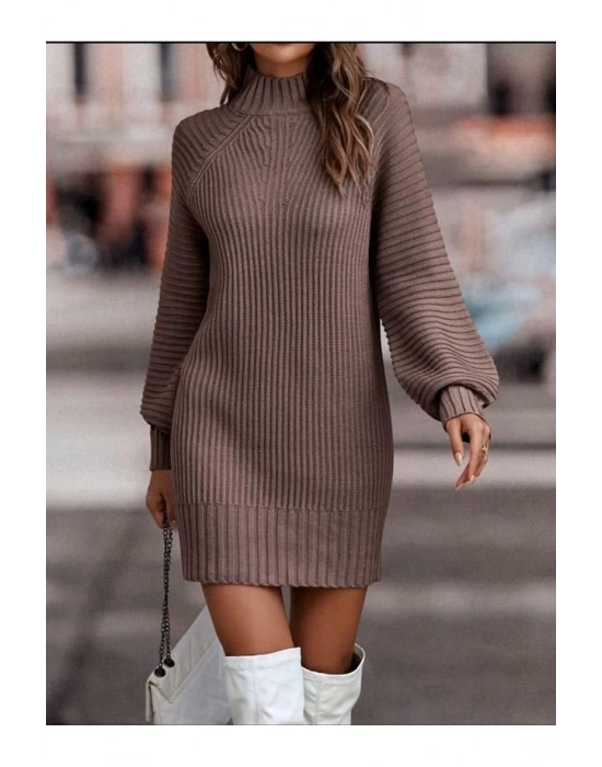 Kadın Uzun Kollu Balıkçı Yaka Mini Triko Elbise