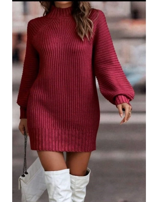 Kadın Uzun Kollu Balıkçı Yaka Mini Triko Elbise