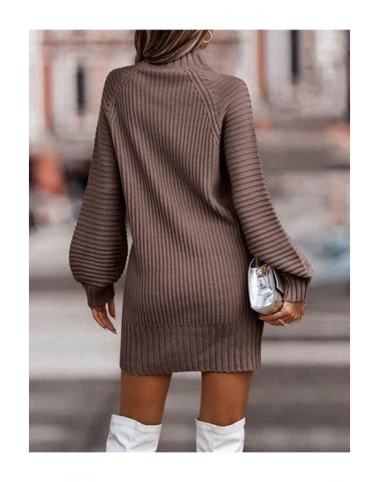 Kadın Uzun Kollu Balıkçı Yaka Mini Triko Elbise