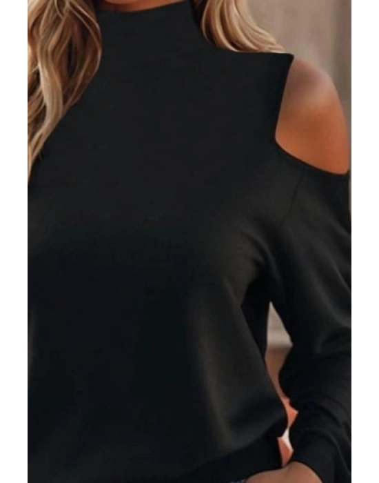 Kadın Uzun Kollu Balıkçı Yaka Omuz Pencere Detay Viskon Bluz