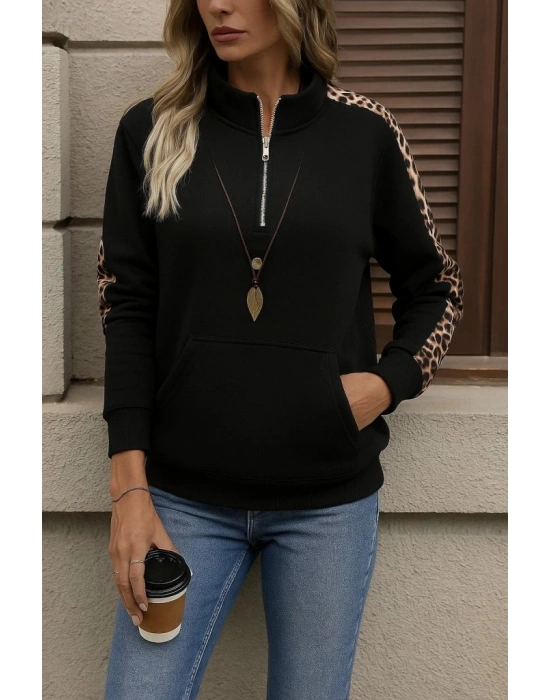 Kadın Uzun Kollu Balıkçı Yaka önden Fermuarlı Polar Bluz