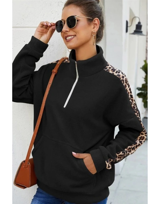 Kadın Uzun Kollu Balıkçı Yaka önden Fermuarlı Polar Bluz