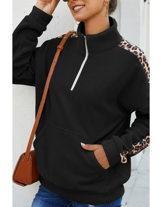 Kadın Uzun Kollu Balıkçı Yaka önden Fermuarlı Polar Bluz