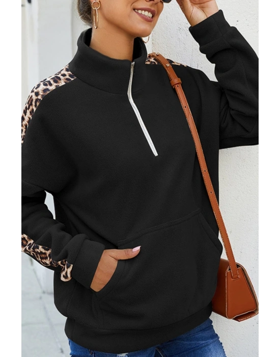 Kadın Uzun Kollu Balıkçı Yaka önden Fermuarlı Polar Bluz