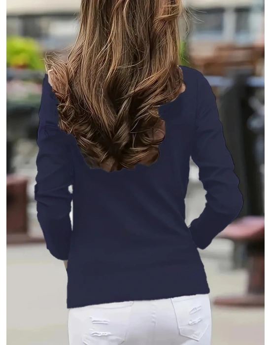 Kadın Uzun Kollu Balıkçı Yaka önden şerit Detay Dalgıç Bluz