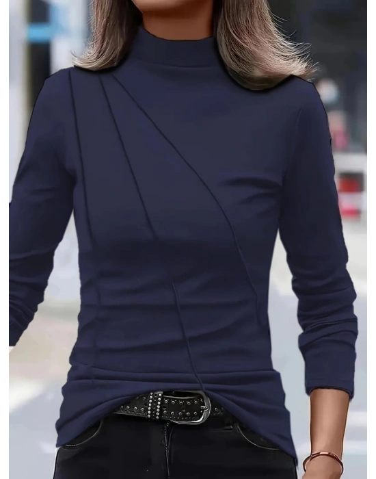 Kadın Uzun Kollu Balıkçı Yaka önden şerit Detay Dalgıç Bluz