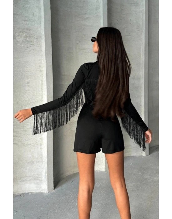 Kadın Uzun Kollu Balıkçı Yaka Püsküllü Kuşaklı Ithal Krep Tulum