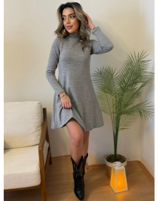 Kadın Uzun Kollu Balıkçı Yaka Salaş Kusa Akrilik Elbise