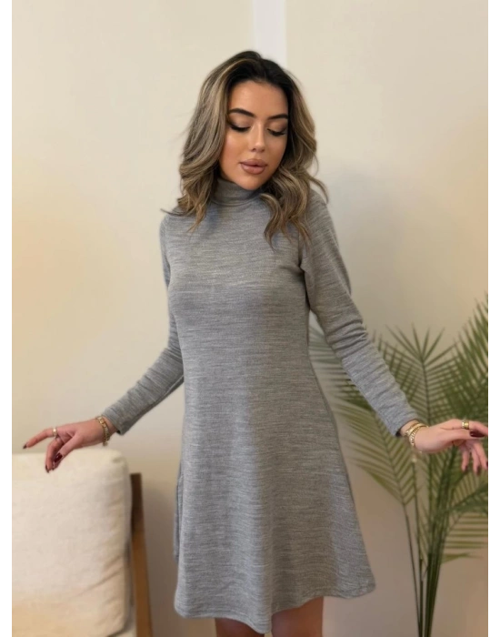 Kadın Uzun Kollu Balıkçı Yaka Salaş Kusa Akrilik Elbise