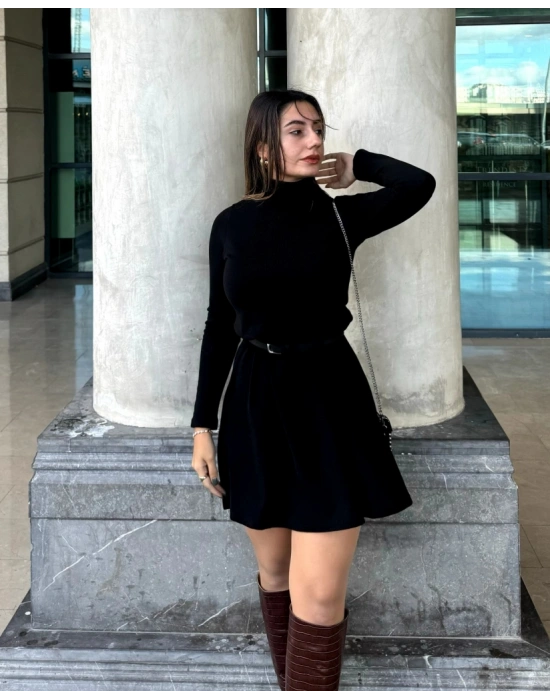 Kadın Uzun Kollu Balıkçı Yaka Salaş Kusa Akrilik Elbise