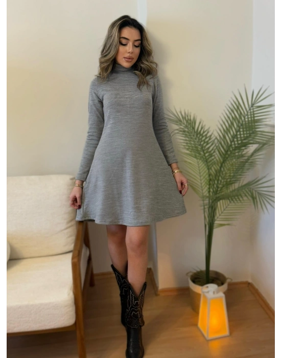 Kadın Uzun Kollu Balıkçı Yaka Salaş Kusa Akrilik Elbise