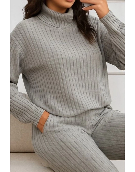 Kadın Uzun Kollu Balıkçı Yaka şardonlu Bluz Ve Pantolon Ikili Takım