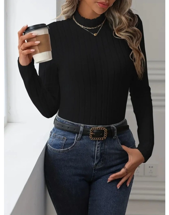 Kadın Uzun Kollu Balıkçı Yaka şardonlu Kaşkorse Bluz