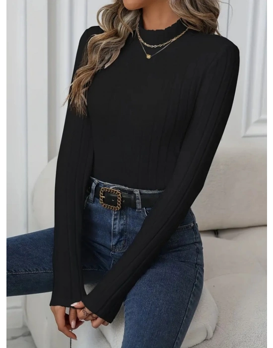 Kadın Uzun Kollu Balıkçı Yaka şardonlu Kaşkorse Bluz