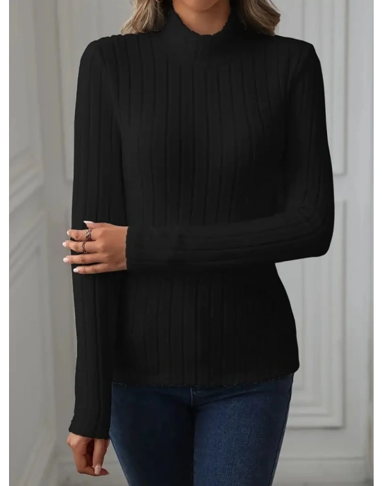 Kadın Uzun Kollu Balıkçı Yaka şardonlu Kaşkorse Bluz