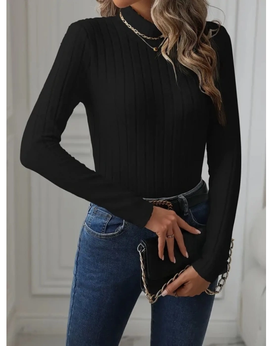 Kadın Uzun Kollu Balıkçı Yaka şardonlu Kaşkorse Bluz