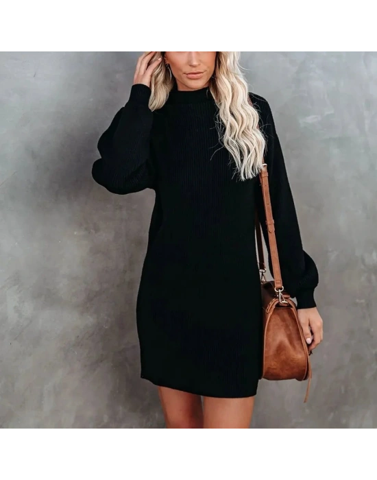 Kadın Uzun Kollu Balıkçı Yaka şardonlu Kaşkorse Elbise