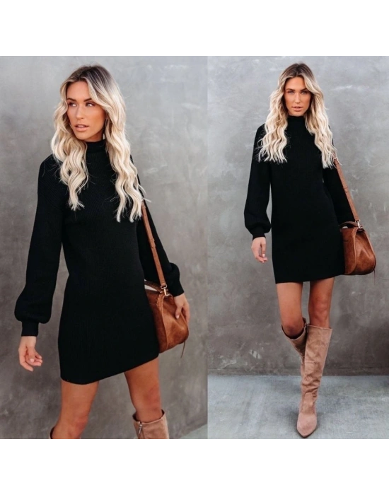 Kadın Uzun Kollu Balıkçı Yaka şardonlu Kaşkorse Elbise