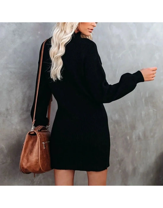 Kadın Uzun Kollu Balıkçı Yaka şardonlu Kaşkorse Elbise