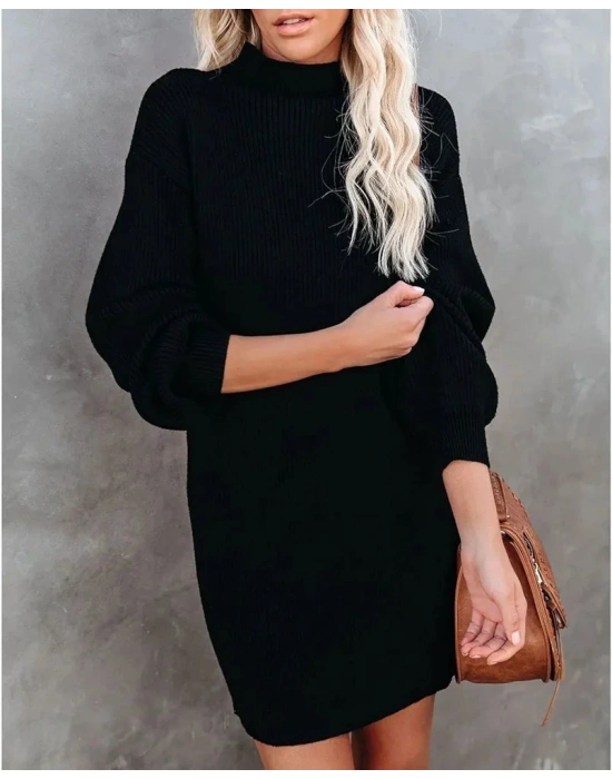 Kadın Uzun Kollu Balıkçı Yaka şardonlu Kaşkorse Elbise