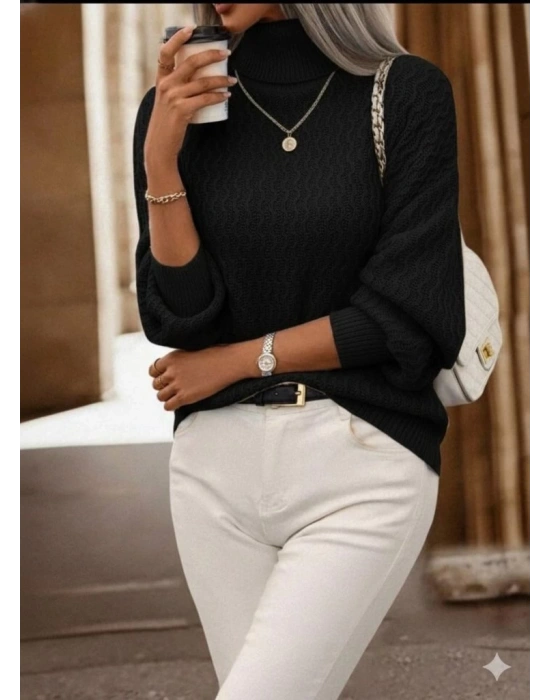 Kadın Uzun Kollu Balıkçı Yaka Triko Bluz