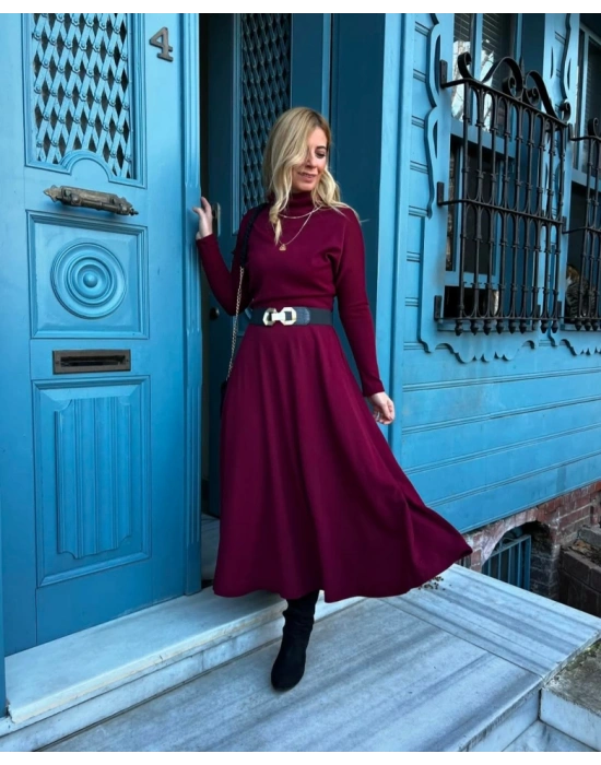 Kadın Uzun Kollu Balıkçı Yaka Uzun Akrilik Elbise