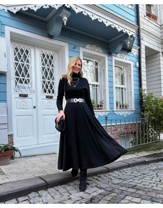 Kadın Uzun Kollu Balıkçı Yaka Uzun Akrilik Elbise