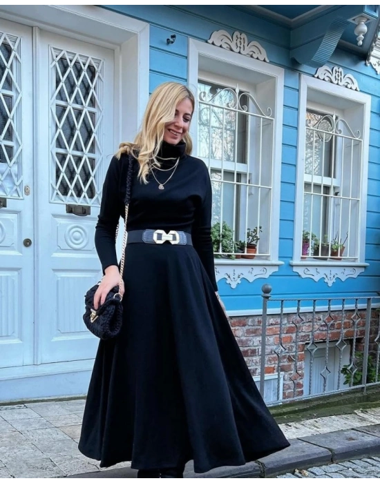 Kadın Uzun Kollu Balıkçı Yaka Uzun Akrilik Elbise